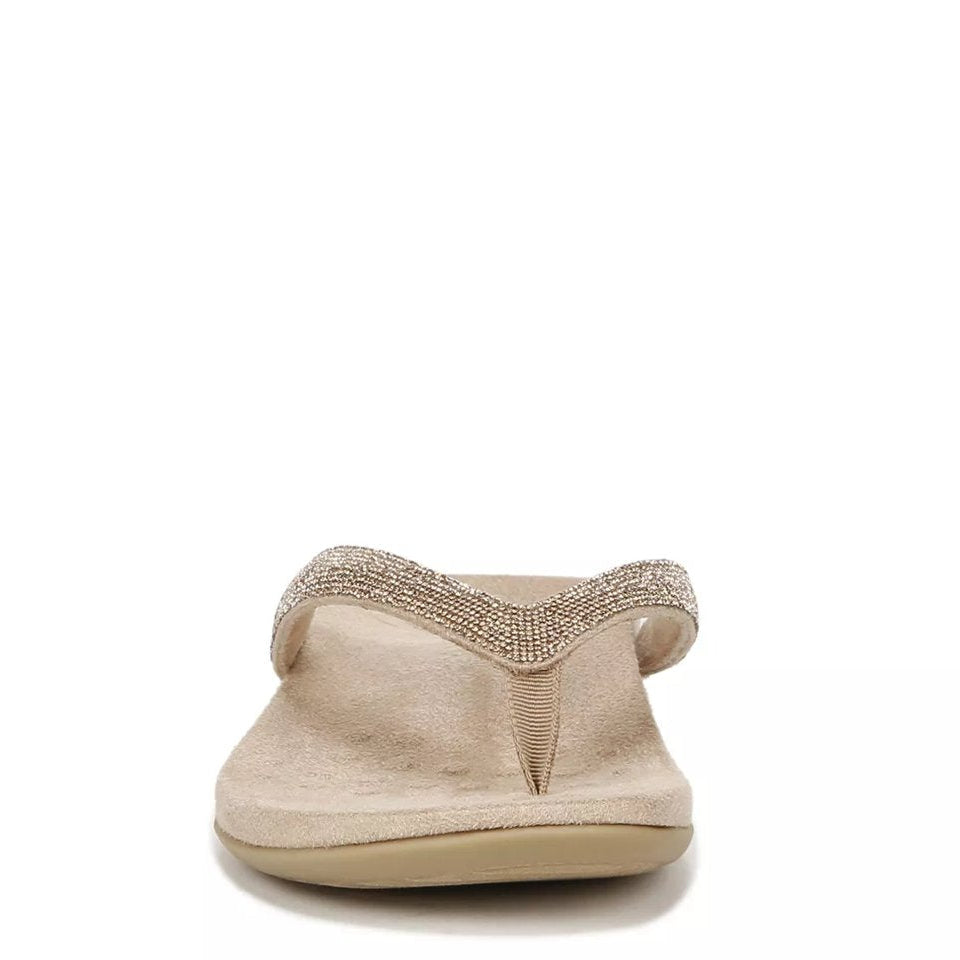 Beige rhinestone comfortable wedge flip flops