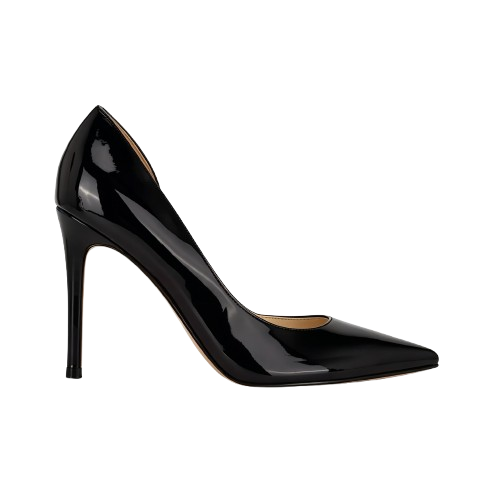 Black patent leather pointed toe stiletto heels