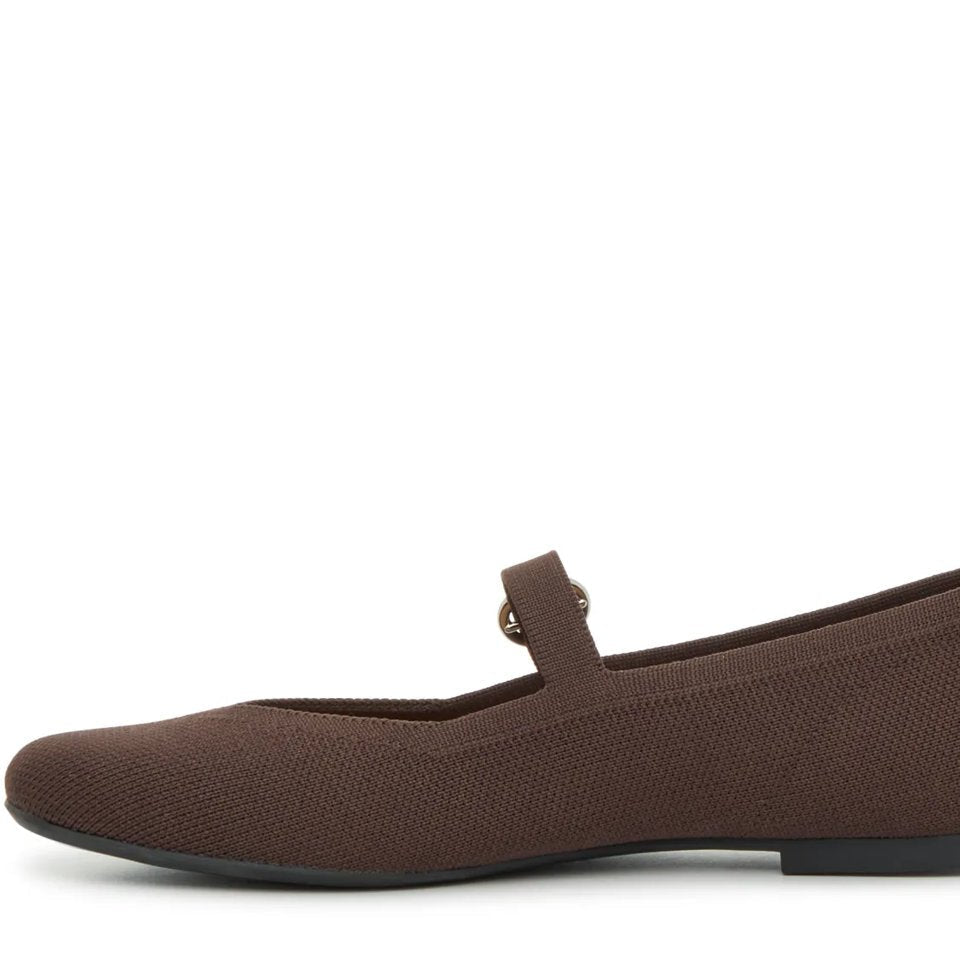 Brown single strap round toe flats