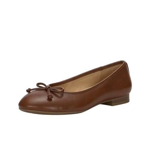 Brown square toe ballet flats with bow