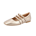 Champagne colored triple strap square toe flats