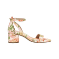 Floral print ankle strap open toe block heels