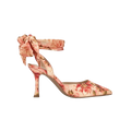 Floral satin pointed toe stiletto heels with ankle ties