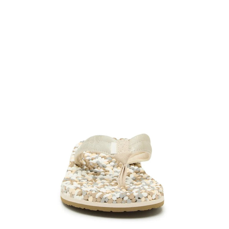 Multi colored pebble textured insole flip flops