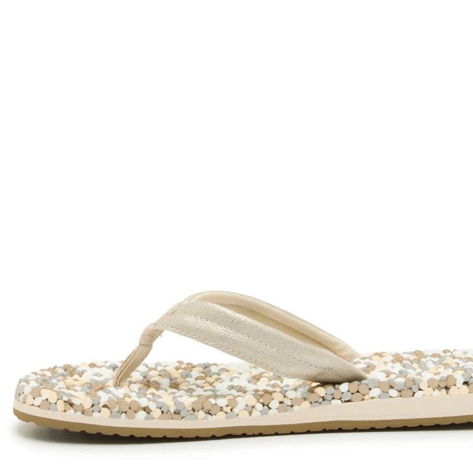 Multi colored pebble textured insole flip flops