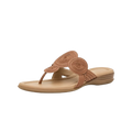 Tan flip flops with decorative stitching