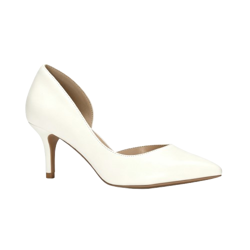 White satin pointed toe cut out stiletto heels