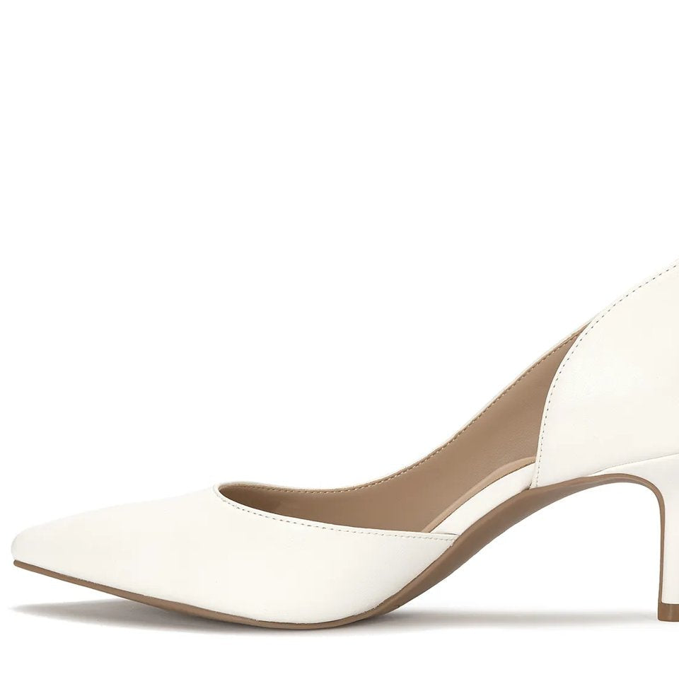White satin pointed toe cut out stiletto heels
