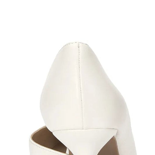 White satin pointed toe cut out stiletto heels